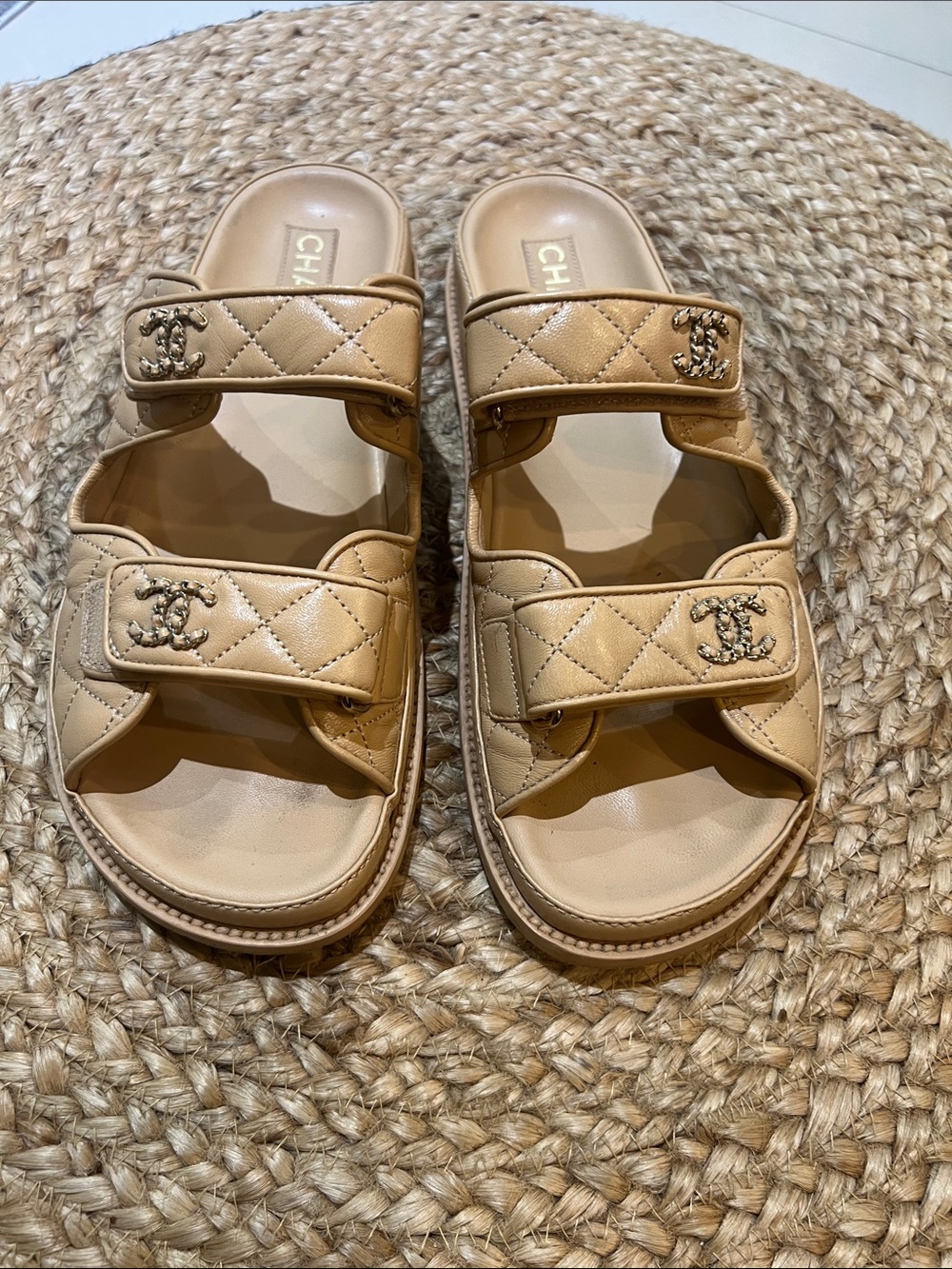 Size 41 CHANEL Beige Lambskin dad slide mule sandals
